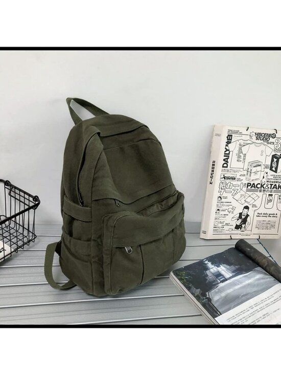 Stylish Vintage Green Canvas Laptop Backpack for Women | Travel & School Use main image 4